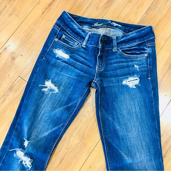 American Eagle artist stretch soft denim jeans AEO dark wash distressed wide leg - Picture 7 of 7